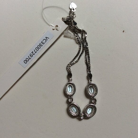 NWT 14K WHITE GOLD Oval Sky Blue Topaz Bracelet 8 Ins - Picture 5 of 5